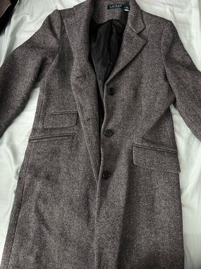 Lauren Ralph Lauren Women’s  Herringbone Overcoat in Charcoal Gray